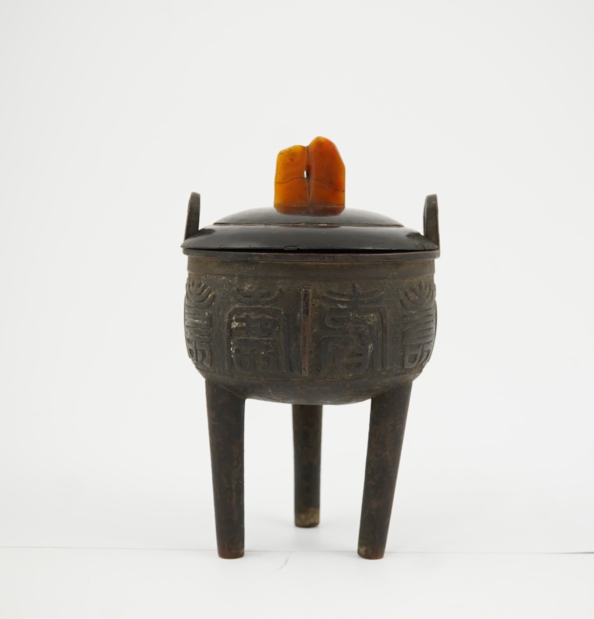 A Chinese bronze tripod censer and cover, ding, late Ming Dynasty